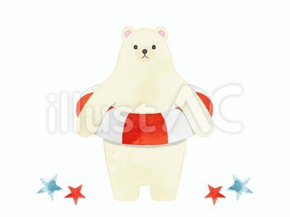 水彩 うきわとシロクマ