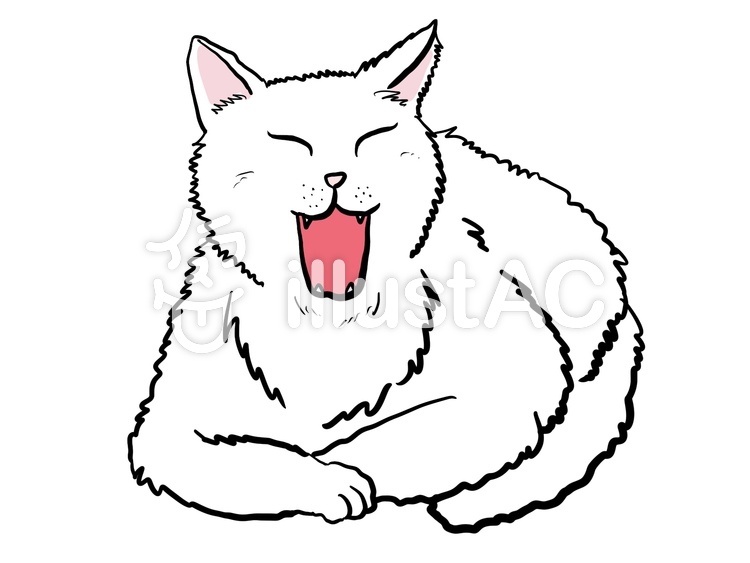 白猫　あくび　眠い　お座り 猫,あくび,白黒のイラスト素材
