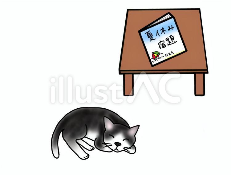 猫と夏休みの宿題 猫,ネコ,夏のイラスト素材