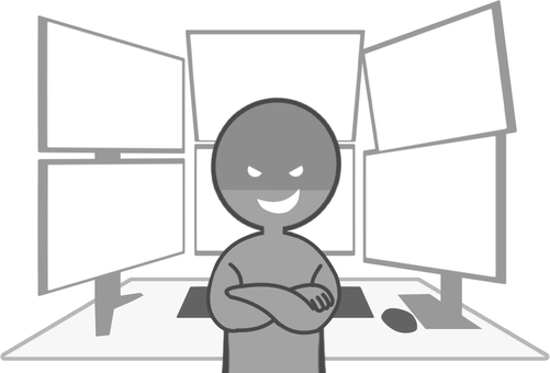 Illustration, con man, computer, bad login, 
