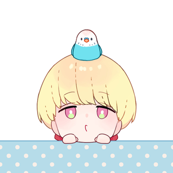 動物×男子 人物,男性,男の子,動物,鳥,セキセイインコ,青,オス,金髪,マッシュヘアのイラスト素材