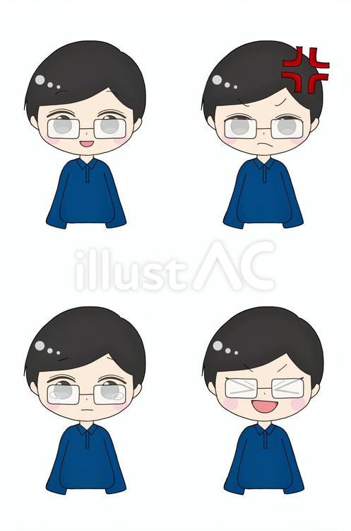喜怒哀楽の表情をする男性のイラスト 男性,学生,笑うのイラスト素材
