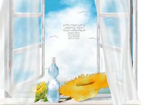 Summer windowsill (summer greetings / postcards), JPG and PNG Summer windowsill (summer greetings / postcards), window, sash, room, JPG and PNG