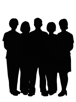 大人5人組シルエット 男性,女性,全身,職員,社会人,大人,職種,チーム,多職種,連携のイラスト素材