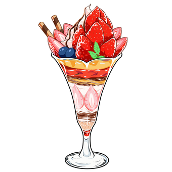 豪華なパフェのイラスト パフェ,スイーツ,デザート,豪華,フルーツ,クリーム,チョコレート,ガラス容器,食べ物のイラスト素材
