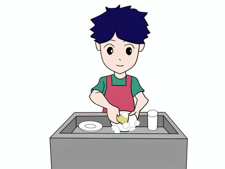 食器洗いをする男性 食器,洗う,男性,お皿,エプロン,家事,主夫,ダンナ,夫,皿洗いのイラスト素材