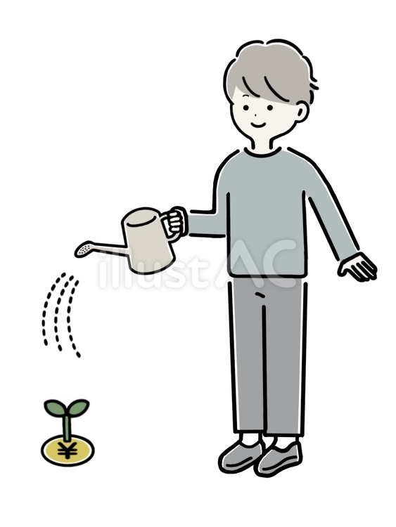 お金のなる木　水やりする男性  男性,男,成人のイラスト素材