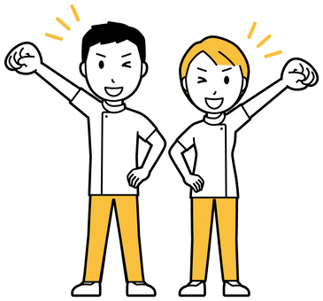  理学療法士の男女(黄)-022-全身 応援,理学療法士,男女,医療,病院,クリニック,整体師,柔道整復師,鍼灸師,人物のイラスト素材