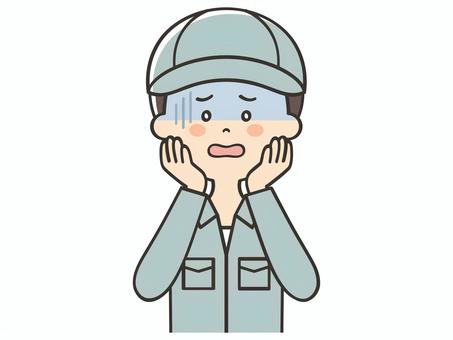 焦った表情の男性作業員 焦った表情の男性作業員 焦る,困る,不安,ガーン,ショック,絶望,緊張,落ち込む,男性,男のイラスト素材