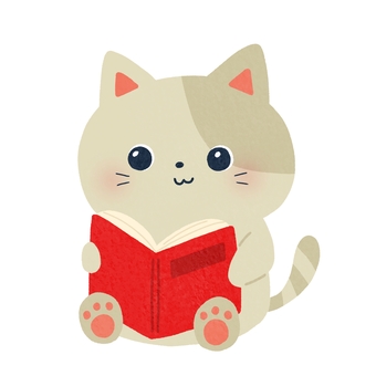 本を読む猫 猫,本,読む,動物,読書,秋,絵本,可愛い,ゆるい,手描きのイラスト素材