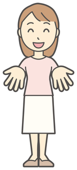  ロングヘア女性-020-全身 ください,女性,女の子,人物,かわいい,ちょうだい,ねだる,欲しい,どうぞ,てのひらのイラスト素材