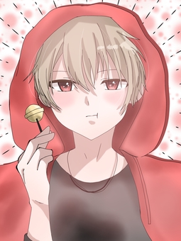 飴を頬張る男の子 男の子,男子,パーカー,飴,かわいい,かっこいい,ギャップのイラスト素材