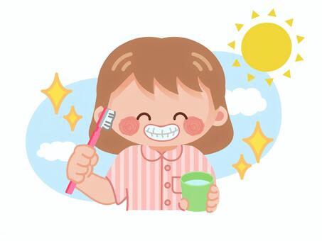 歯をみがく女の子 歯みがき,歯磨き,歯ブラシ,歯科,歯科検診,歯,虫歯,虫歯予防,オーラルケア,デンタルケアのイラスト素材