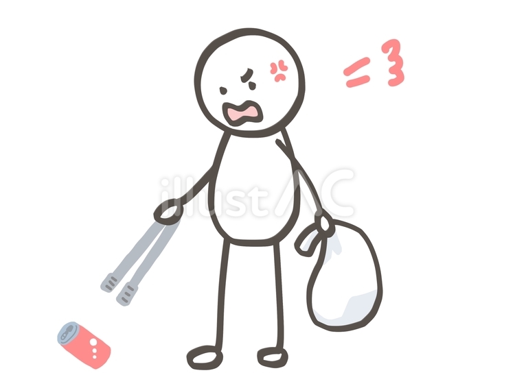 棒人間　ポイ捨てに怒り心頭 棒人間,人,ゴミ拾いのイラスト素材