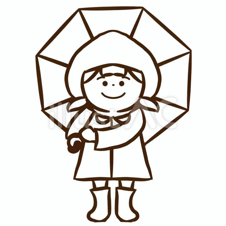 ぬりえ、かっぱをきた女の子 女の子,かっぱ,傘のイラスト素材
