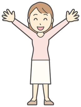  ロングヘア女性-197-全身 ばんざい,女性,女の子,人物,かわいい,わーい,喜ぶ,嬉しい,笑顔,楽しいのイラスト素材