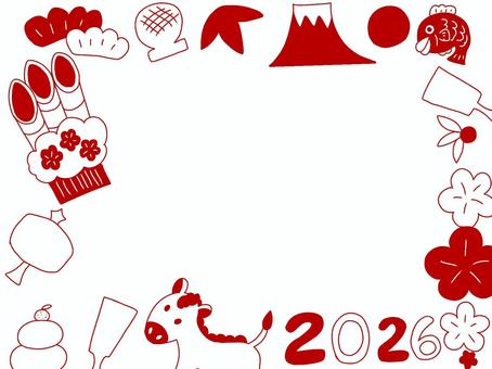 2026年正月フレーム赤 正月,年賀状,ハガキ,1月,元旦,イベント,行事,冬,フレーム,枠のイラスト素材