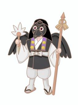 カラス天狗 カラス天狗,妖怪,くちばし,山伏装束,黒い羽,人型,鴉のイラスト素材