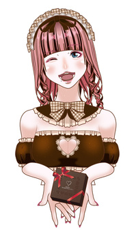 バレンタインチョコをくれる女性【06】 バレンタイン,バレンタインチョコレート,チョコレート,チョコ,女性,コスプレ,メイド服,メイド,本命チョコ,義理チョコのイラスト素材