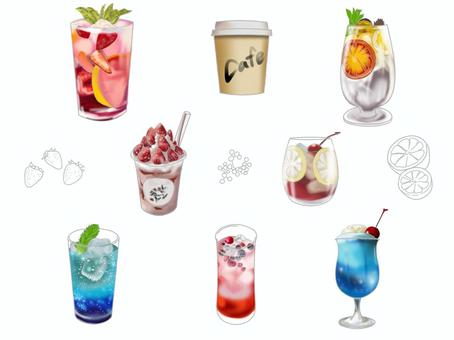 Illustration, drink, set, cafe, 