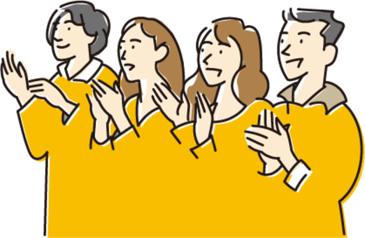 人物ポーズ-男女01 女性,男性,仲間,友人,集合,4人,若い,期待,見学,拍手のイラスト素材