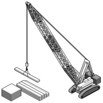 クレーン車_1（アイソメ・モノクロ）	 クレーン,大型,重機,工事,建設,建築,アイソメ,アイソメトリック,等角投影,はたらく車のイラスト素材