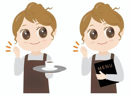 上半身・ガッツポーズ〜カフェ店員 女性,笑顔,人物,かわいい,おしゃれ,仕事,イラスト,フリー,優しい,ベクターのイラスト素材