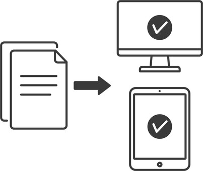 ペーパーレス移行アイコン ペーパーレス,dx,デジタル,電子化,業務効率化,書類,データ移行,モニター,pc,パソコンのイラスト素材