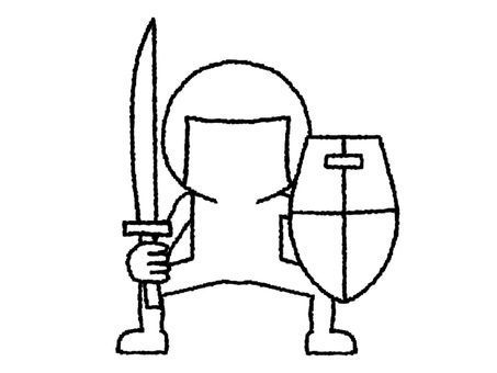 戦士 シルエット,戦士,刀,盾,pop調,手描き,挿絵,ワンポイント,素材,商用可のイラスト素材