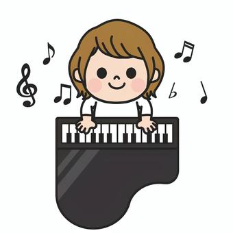 楽しそうに黒いピアノを弾く子ども4 ピアノ,鍵盤,楽器,トイピアノ,音符,音楽,音楽教室,音楽会,演奏,習い事のイラスト素材
