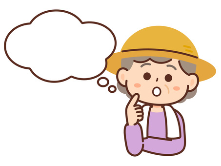 Elderly woman of a farmer with doubts_speech bubble, , JPG, PNG and AI