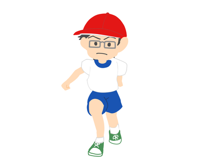 赤白帽の男の子 走る,運動会,徒競走,男子,人物,こども,男児,眼鏡,赤白帽,帽子のイラスト素材