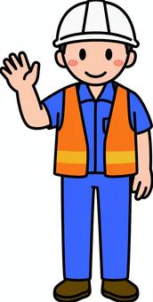 合図する紺の作業員です。 合図する紺の作業員です。 作業員,シンプル,スタッフ,従業員,アルバイト,パート,倉庫,運搬,物流,作業のイラスト素材