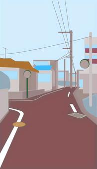 道路　　 道路,車道,住宅地,民家,電線,電柱,町中,空,抽象的,配色のイラスト素材