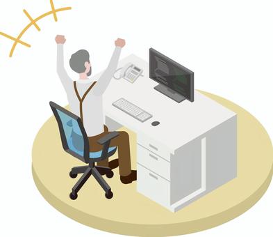 アイソメトリック_働く人➂-6 アイソメトリック,オフィス,会社員,男性,ガッツポーズ,喜ぶ,オフィスワーク,働く,仕事,アイソメのイラスト素材