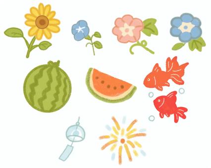 Illustration, подсолнух, утренняя слава, золотая рыбка, 