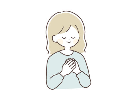 安心した表情の若い女性のイラスト素材 安心,落ち着く,若い,女性,リラックス,穏やか,癒し,メンタルヘルス,心,ケアのイラスト素材