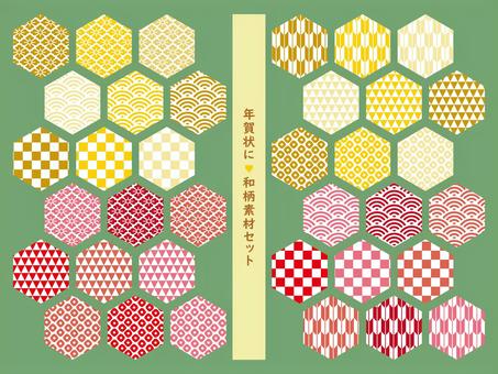 New Year's card material, set of Japanese patterns, background, and handle, japanese paper, JPG, PNG and EPS