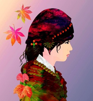 Illustration, fem, profil, herbst, 