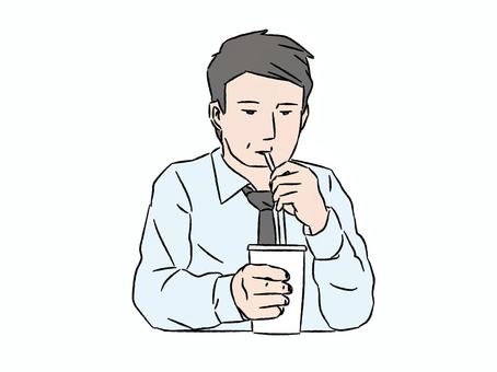 紙コップのドリンクをストローで飲む男性 紙コップ,ストロー,男性,飲む,ワイシャツ,サラリーマン,ビジネスマン,ジュース,ドリンク,ファーストフード店のイラスト素材
