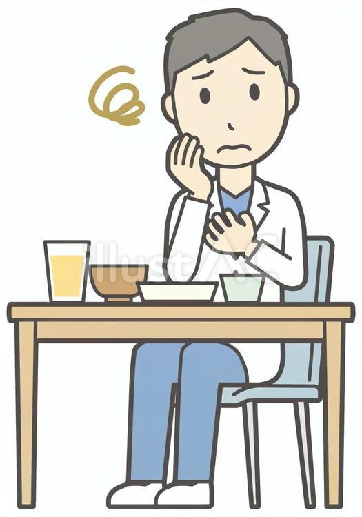  男性医師白衣-378-全身 胃もたれ,医者,医師のイラスト素材