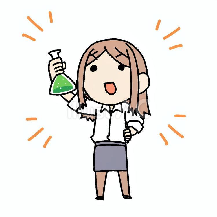 フラスコと笑顔の女性 女性,フラスコ,ガラス製品のイラスト素材