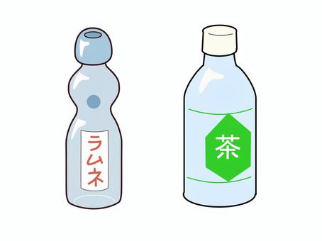 ラムネとペットボトルのお茶 ラムネ,お茶,ペットボトル,線画,縁日,夏のイラスト素材
