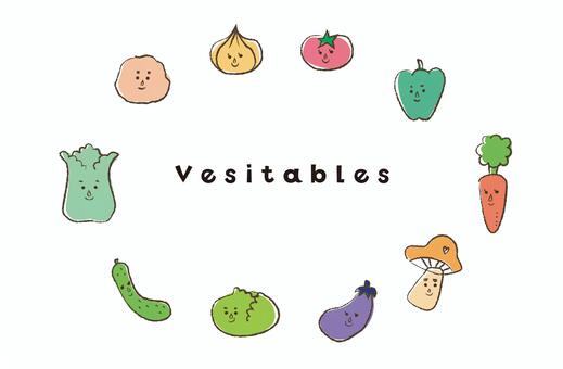 手書き風野菜の素材 野菜,フレーム,背景,コピースペース,ベジタブル,オーガニック,新鮮,マルシェ,市場,直売所のイラスト素材