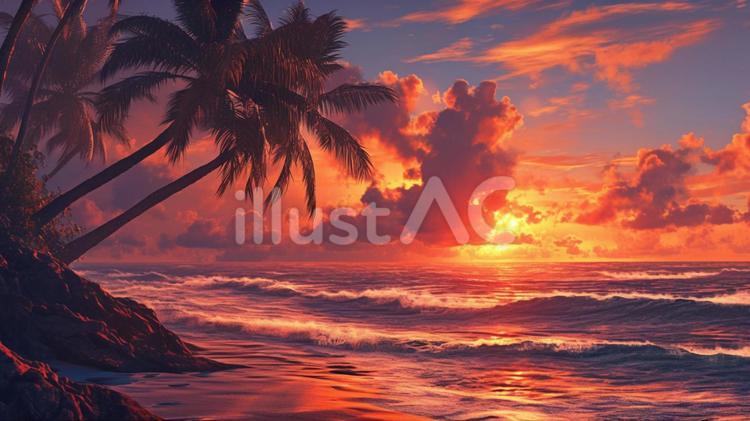 夕暮れのビーチα2 自然,海,浜辺のイラスト素材