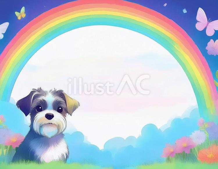 虹とシュナウザー　フレーム　素材 犬,フレーム,動物のイラスト素材
