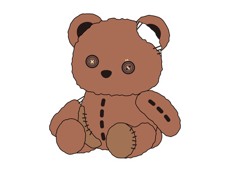 壊れたくまのぬいぐるみ くま,テディベア,ぬいぐるみ,おもちゃ,もこもこ,わた,人形,破れ,繕いのイラスト素材