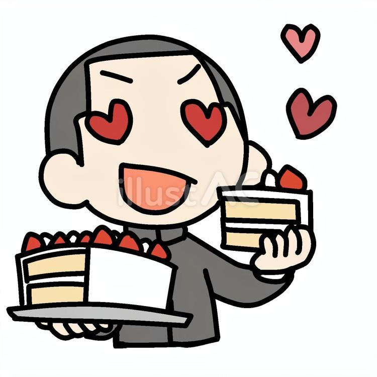 夢中でケーキを爆食いする学生少年 学生,爆食い,好物のイラスト素材