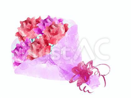 水彩タッチのバラの花束のイラスト