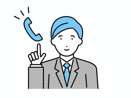 電話の受話器を指差しするスーツを着た男性 ビジネスマン,男性,電話,受話器,アイコン,手,指差し,指,指す,問い合わせのイラスト素材